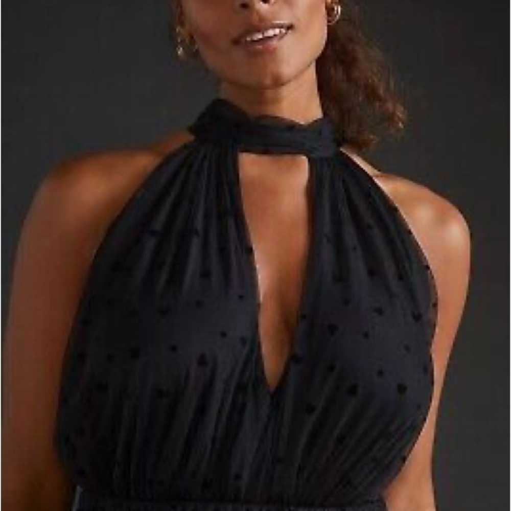 Anthropologie Black Halter-Keyhole Polka Dot Bodysuit